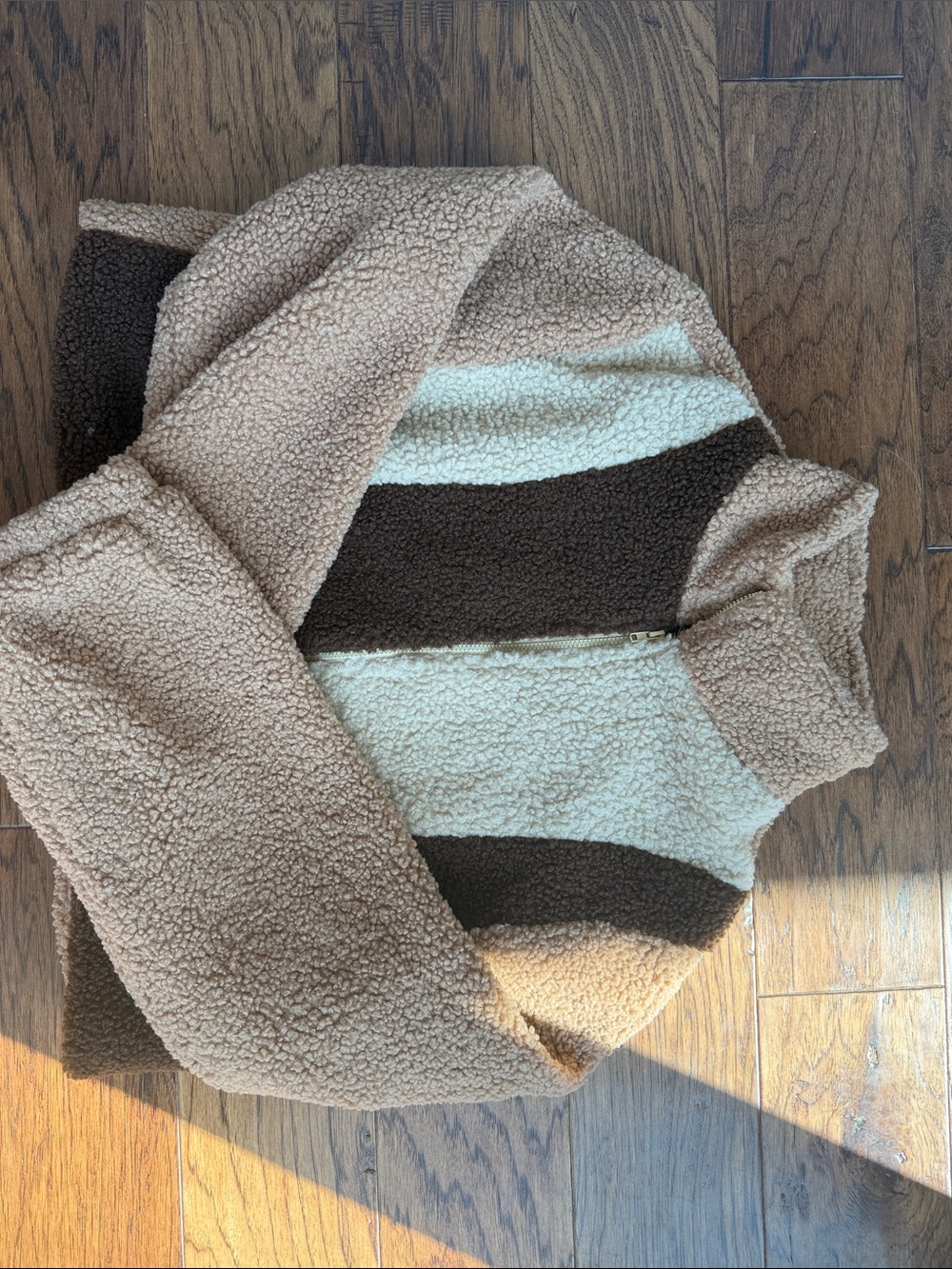 Cozy Striped Sherpa Zip Jacket - Neutral Browns & Cream